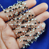 Black Onyx Hydro Faceted Rondelle Beaded Rosary Chain, Pearl Silver Plated Wire, Jewelry Making – SELLING BY FOOT